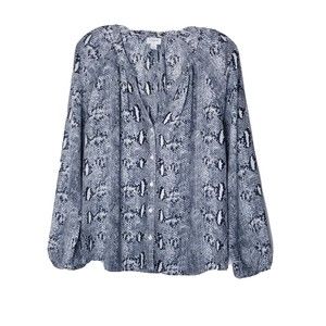 J. Crew Snakeskin Button Shirt Women Large Gray Black White Raglan Long Sleeve